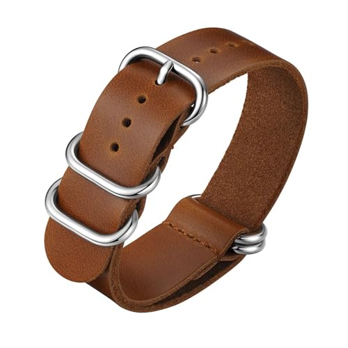 LUGEMA Handgefertigte Uhrenarmbänder Aus Echtem Leder, 18 Mm, 20 Mm, 22 Mm, Vintage-Uhrenarmband Mit Edelstahlschnalle(Brown,20mm) von LUGEMA