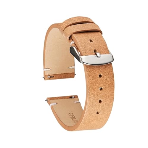 LUGEMA Handgefertigtes Uhrenarmband, Weich, Dünn, 18 Mm, 20 Mm, 22 Mm, Echtes Leder, Kalbsleder, Schnellverschluss-Armband, Retro-Armband(Beige,22mm) von LUGEMA