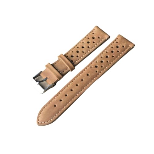 LUGEMA Handgefertigtes Uhrenarmband, weiches Echtleder, 18 mm, 20 mm, 22 mm, 24 mm, poröses Belüftungsarmband, Ersatz, kompatibel mit Uhren (Farbe: Khaki, Größe: 18 mm) von LUGEMA