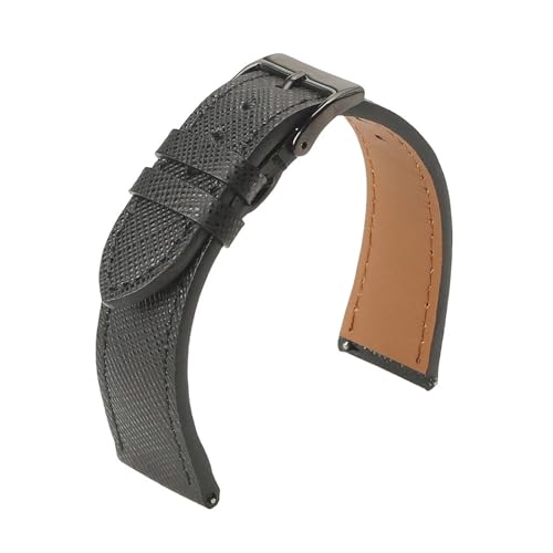 LUGEMA Hochwertiges Uhrenarmband Aus Saffiano-Leder Mit Schnellverschluss, Vintage-Stil, 18 Mm, 20 Mm, 22 Mm(Black 2,22mm) von LUGEMA