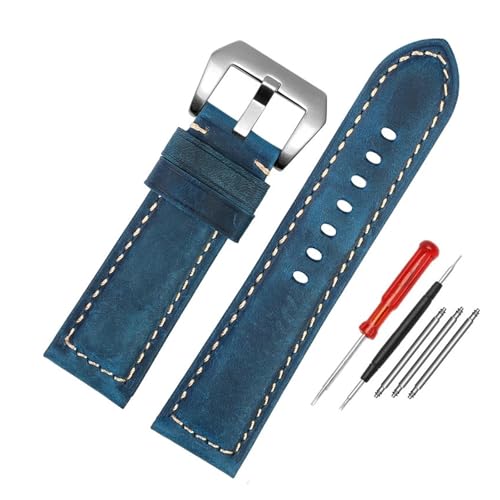 LUGEMA Hochwertiges Wasserdichtes Uhrenarmband, Kompatibel Mit Panerai PAM688 441/1313, Rindsleder, Herren-Uhrenarmband, Zubehör, 22 Mm, 24 Mm, 26 Mm(A-blue-silver,26mm) von LUGEMA