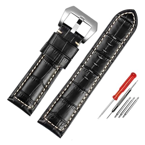 LUGEMA Hochwertiges Wasserdichtes Uhrenarmband, Kompatibel Mit Panerai PAM688 441/1313, Rindsleder, Herren-Uhrenarmband, Zubehör, 22 Mm, 24 Mm, 26 Mm(B black-silver,20mm) von LUGEMA