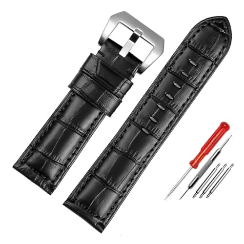 LUGEMA Hochwertiges Wasserdichtes Uhrenarmband, Kompatibel Mit Panerai PAM688 441/1313, Rindsleder, Herren-Uhrenarmband, Zubehör, 22 Mm, 24 Mm, 26 Mm(Black-silver,24mm) von LUGEMA