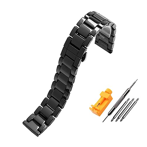 LUGEMA Keramik-Uhrenarmband 14 Mm 16 Mm 18 Mm 20 Mm 21 Mm 22 Mm Schwarz Flache Schnittstelle Keramik Universalarmband Damen Herren Armband (Color : Black, Size : 14mm) von LUGEMA