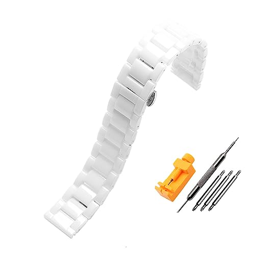 LUGEMA Keramik-Uhrenarmband 14 Mm 16 Mm 18 Mm 20 Mm 21 Mm 22 Mm Schwarz Flache Schnittstelle Keramik Universalarmband Damen Herren Armband (Color : White, Size : 14mm) von LUGEMA