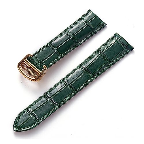 LUGEMA Kompatibel Mit Cartier London Solo Key Lederarmband Faltschließe Rot Blau Grau Grün Braun Leder Uhrenarmband Zubehör (Color : Green gold buckle, Size : 18) von LUGEMA