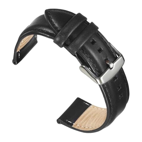 LUGEMA Leder-Uhrenarmband, Ersatzgürtel, Schwarzer Verschluss, Uhrenarmband, 20 Mm, 22, Luxuriöses(Black-Silver,22mm) von LUGEMA