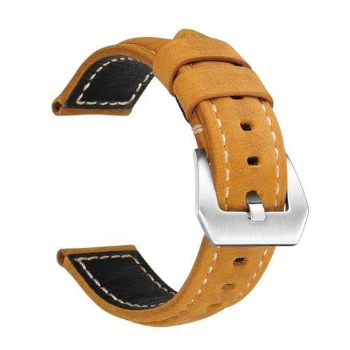 LUGEMA Lederarmbänder Kompatibel Mit Panerai-Uhrenzubehör, Herrenarmband, 20 Mm, 22 Mm, 24 Mm, Uhrenarmbänder, Rindsleder-Ersatzarmband(Brown-Silver Buckle,24mm) von LUGEMA