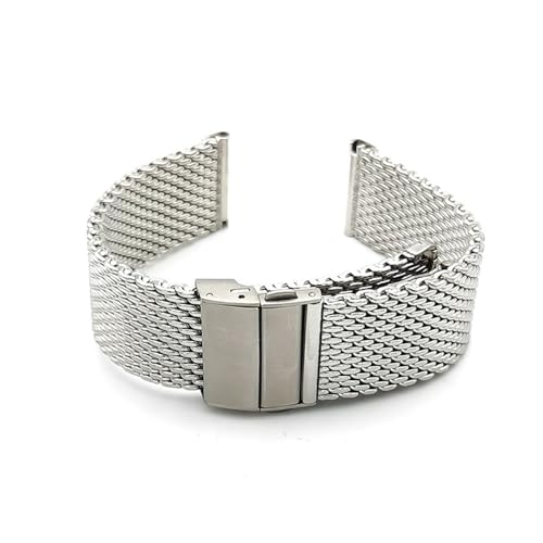 LUGEMA Milanaise-Band Kompatibel Mit Uhrenarmband 20 Mm 22 Mm Double Press Folding Buckle Milan Mesh Belt Metal Watch Wristband Black Silver Bracelet (Color : Silver, Size : 20mm) von LUGEMA