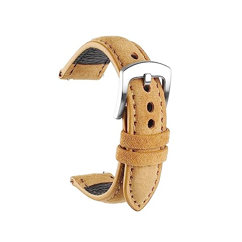 LUGEMA Neue Wildleder Leder Uhrenarmband 18mm 19mm 20mm 22mm Handgefertigte Uhrenarmband Vintage grau braun Ersatzgürtel für Uhrenzubehör (Color : Tan, Size : 19mm), Hellbraun, 19mm von LUGEMA