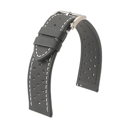 LUGEMA Premium-Segeltuch-Uhrenarmband 18 Mm 19 Mm 20 Mm 22 Mm Rally Racing Schnellverschluss Perforierte Atmungsaktive Sport-Uhrenarmbänder(Black wh line 1,22mm) von LUGEMA