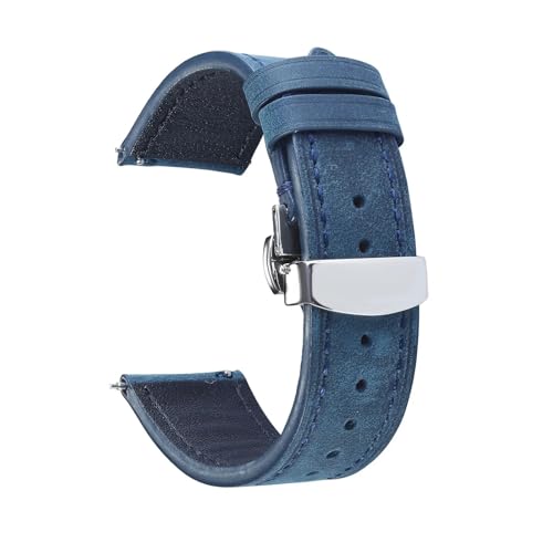 LUGEMA Retro-Uhrenarmband Aus Echtem Leder 18 Mm 19 Mm 20 Mm 21 Mm 22 Mm 24 Mm Crazy Horse-Uhrenarmband Damen Herren Armbanduhr Armband(Blue,22mm) von LUGEMA