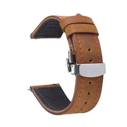 LUGEMA Retro-Uhrenarmband Aus Echtem Leder 18 Mm 19 Mm 20 Mm 21 Mm 22 Mm 24 Mm Crazy Horse-Uhrenarmband Damen Herren Armbanduhr Armband(Brown,24mm) von LUGEMA