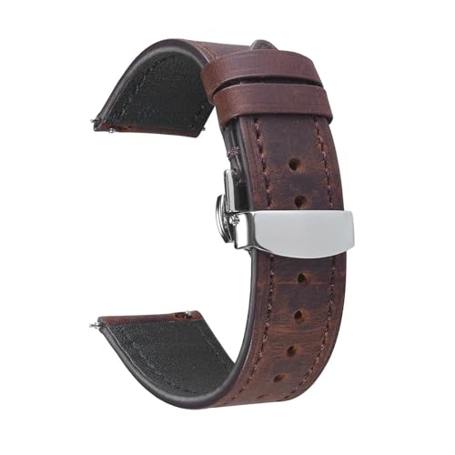 LUGEMA Retro-Uhrenarmband Aus Echtem Leder 18 Mm 19 Mm 20 Mm 21 Mm 22 Mm 24 Mm Crazy Horse-Uhrenarmband Damen Herren Armbanduhr Armband(Coffee,19mm) von LUGEMA