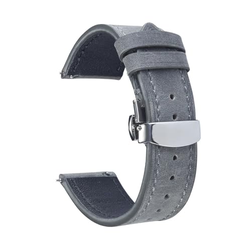LUGEMA Retro-Uhrenarmband Aus Echtem Leder 18 Mm 19 Mm 20 Mm 21 Mm 22 Mm 24 Mm Crazy Horse-Uhrenarmband Damen Herren Armbanduhr Armband(Gray,20mm) von LUGEMA