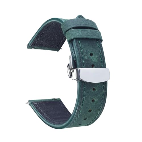 LUGEMA Retro-Uhrenarmband Aus Echtem Leder 18 Mm 19 Mm 20 Mm 21 Mm 22 Mm 24 Mm Crazy Horse-Uhrenarmband Damen Herren Armbanduhr Armband(Green,19mm) von LUGEMA