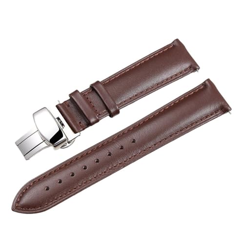 LUGEMA Schnellverschluss, Glattes Uhrenarmband Aus Echtem Kalbsleder, 14/18/20/22 Mm, Riemen Mit Solider Schmetterlingsschnalle, Business(Brown-silver,20mm) von LUGEMA