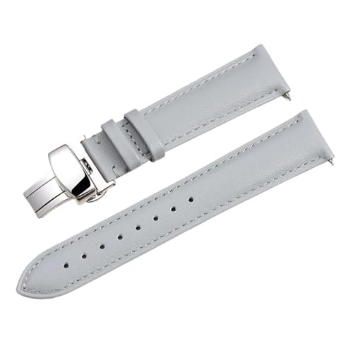 LUGEMA Schnellverschluss, Glattes Uhrenarmband Aus Echtem Kalbsleder, 14/18/20/22 Mm, Riemen Mit Solider Schmetterlingsschnalle, Business(Gray-silver,14mm) von LUGEMA