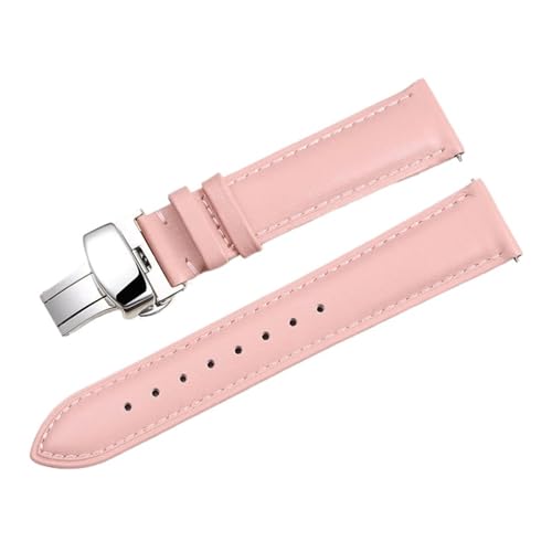 LUGEMA Schnellverschluss, Glattes Uhrenarmband Aus Echtem Kalbsleder, 14/18/20/22 Mm, Riemen Mit Solider Schmetterlingsschnalle, Business(Pink-silver,20mm) von LUGEMA