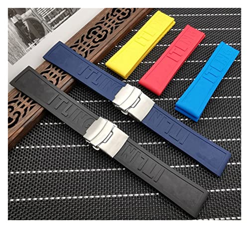 LUGEMA Silikon-Gummi-Uhr-Band-Band 22mm 24mm schwarz gelb rot blau Uhrenband Armband for Navitimer/Avenger/Breitling Strap Toos (Color : Dark blue, Size : 22mm Silver buckle) von LUGEMA