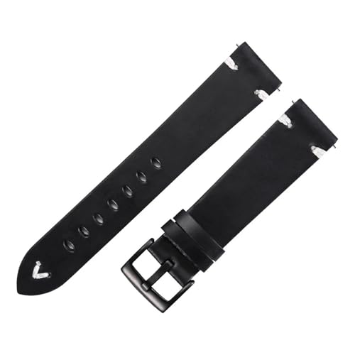 LUGEMA Uhrenarmbänder Aus Ölwachsleder 18 Mm 20 Mm 22 Mm Rindsleder-Uhrenarmbänder Retro-Armband 19 Mm Handgefertigtes Näharmband(Black-Black Buckle,22mm) von LUGEMA