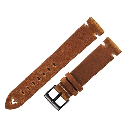 LUGEMA Uhrenarmbänder Aus Ölwachsleder 18 Mm 20 Mm 22 Mm Rindsleder-Uhrenarmbänder Retro-Armband 19 Mm Handgefertigtes Näharmband(Brown-Black Buckle,18mm) von LUGEMA