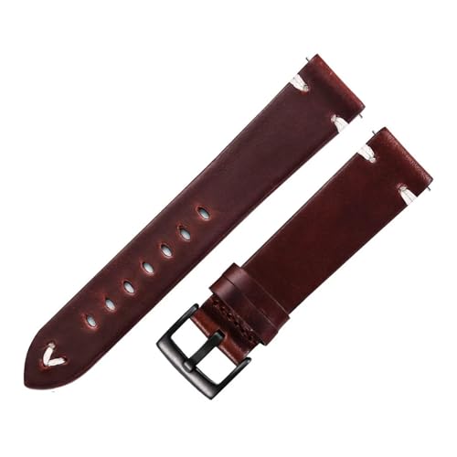 LUGEMA Uhrenarmbänder Aus Ölwachsleder 18 Mm 20 Mm 22 Mm Rindsleder-Uhrenarmbänder Retro-Armband 19 Mm Handgefertigtes Näharmband(Dark Brown-Black,19mm) von LUGEMA