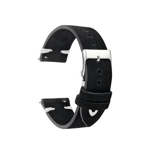 LUGEMA Uhrenarmbänder Echtes Leder Wildleder Uhrenarmband Gürtel 18mm 20mm 22mm Schwarzes Uhrenarmband(Black-White Line,20mm) von LUGEMA