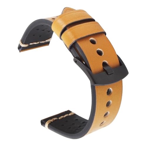 LUGEMA Uhrenarmbänder Leder Atmungsaktiv 20mm 22mm Rindsleder Uhrenarmbänder For Herrenuhr Accessroies Armband(Yellow Brown,22mm) von LUGEMA