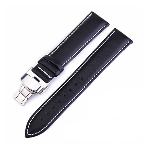LUGEMA Uhrenarmband Aus Rindsleder, 12 Mm, 14 Mm, 16 Mm, 18 Mm, 19 Mm, 20 Mm, 22 Mm, 24 Mm, Echtes Leder, Uhrenarmband(Black white thread,24mm) von LUGEMA