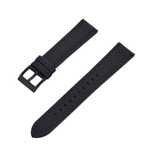 LUGEMA Uhrenarmband Aus Weichem Litschi-Leder Mit Schnellverschluss, 20 Mm, 22 Mm, Langlebige Armbänder, Ersatzarmbänder(Black-Black Buckle,22mm) von LUGEMA