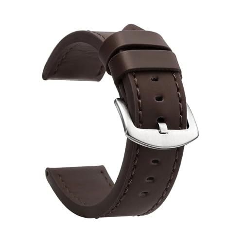LUGEMA Uhrenarmband Sport Vintage Lederarmband Edelstahlschnalle Uhrenzubehör 18mm 20mm 22mm 24mm(Dark Brown Silver,24mm) von LUGEMA