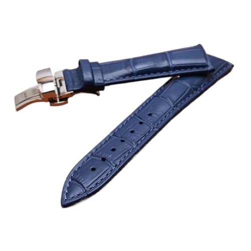 LUGEMA Uhrenband Quality Echtes Leder Watch Strap 14 16mm 18mm 20mm 22mm dunkelblaues Armband Männer Ladys Silber Verschluss Uhr Zubehör (Color : Blue, Size : 14mm) von LUGEMA