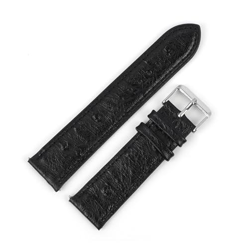 LUGEMA Vintage Echtes Leder Armband 18mm 20mm 22mm Straußmuster Schwarz Uhrengurt Gürtel Kompatibel mit Männern ansehen Zubehör (Color : Black, Size : 20mm) von LUGEMA