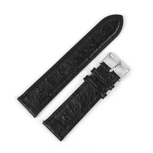 LUGEMA Vintage Echtes Leder Armband 18mm 20mm 22mm Straußmuster Schwarz Uhrengurt Gürtel Kompatibel mit Männern ansehen Zubehör (Color : Black, Size : 22mm) von LUGEMA