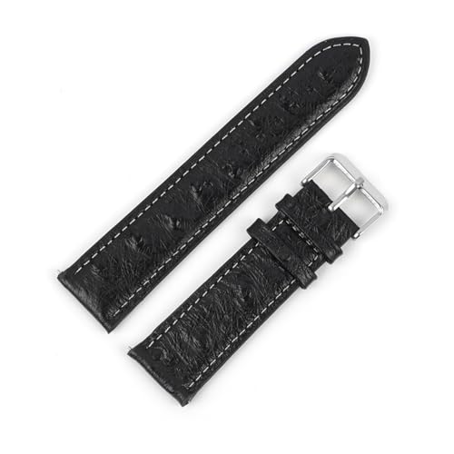 LUGEMA Vintage Echtes Leder Armband 18mm 20mm 22mm Straußmuster Schwarz Uhrengurt Gürtel Kompatibel mit Männern ansehen Zubehör (Color : Black-white line, Size : 22mm) von LUGEMA