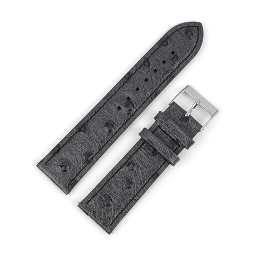 LUGEMA Vintage Echtes Leder Armband 18mm 20mm 22mm Straußmuster Schwarz Uhrengurt Gürtel Kompatibel mit Männern ansehen Zubehör (Color : Gray black, Size : 24mm) von LUGEMA