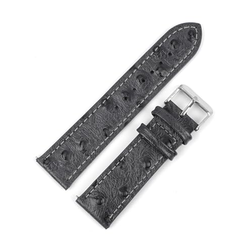 LUGEMA Vintage Echtes Leder Armband 18mm 20mm 22mm Straußmuster Schwarz Uhrengurt Gürtel Kompatibel mit Männern ansehen Zubehör (Color : Grayblack-whiteline, Size : 22mm) von LUGEMA