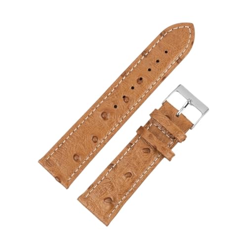 LUGEMA Vintage Echtes Leder Armband 18mm 20mm 22mm Straußmuster Schwarz Uhrengurt Gürtel Kompatibel mit Männern ansehen Zubehör (Color : Tan-white line, Size : 20mm) von LUGEMA