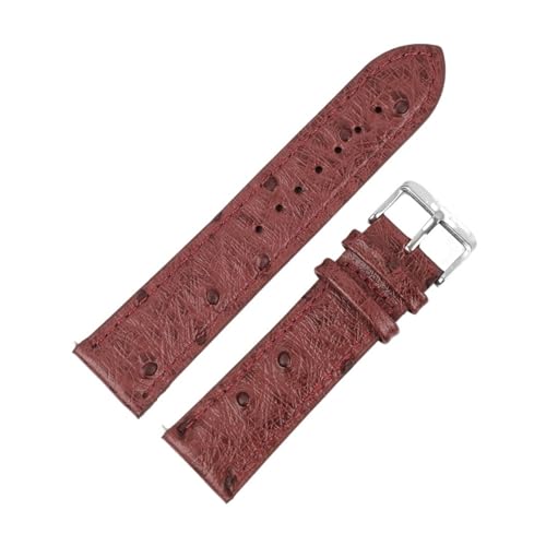 LUGEMA Vintage Echtes Leder Armband 18mm 20mm 22mm Straußmuster Schwarz Uhrengurt Gürtel Kompatibel mit Männern ansehen Zubehör (Color : Wine red, Size : 22mm) von LUGEMA