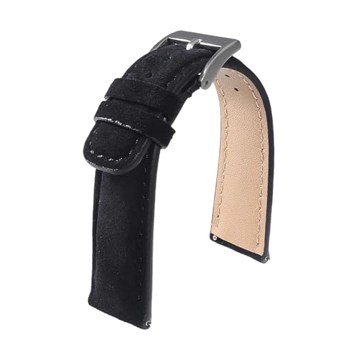 LUGEMA Weiche Wildlederriemen 18mm 20mm 22mm Vintage Uhrenarmband Schnellverschluss Kalbslederarmband Herren Damen Zubehör(Black,22mm) von LUGEMA