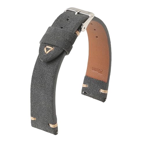 LUGEMA Wildlederarmband Uhrenarmband Vintage Armband Handgefertigtes Näharmband 18mm 19mm 20mm 21mm 22mm 24mm Armband(Dark grey,19mm) von LUGEMA