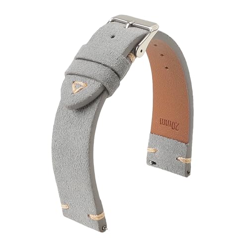LUGEMA Wildlederarmband Uhrenarmband Vintage Armband Handgefertigtes Näharmband 18mm 19mm 20mm 21mm 22mm 24mm Armband(Grey,22mm) von LUGEMA