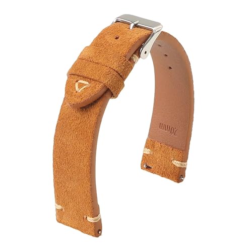 LUGEMA Wildlederarmband Uhrenarmband Vintage Armband Handgefertigtes Näharmband 18mm 19mm 20mm 21mm 22mm 24mm Armband(Tan,18mm) von LUGEMA