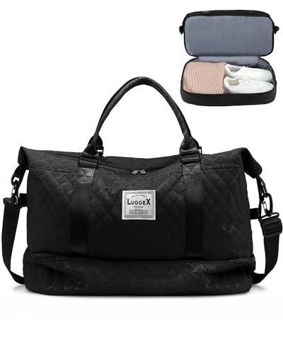 LUGGEX Reisetasche Weekender Damen Handgepäck Tasche mit Schuhfach Travel Duffle Bag, 48×24×33 cm von LUGGEX