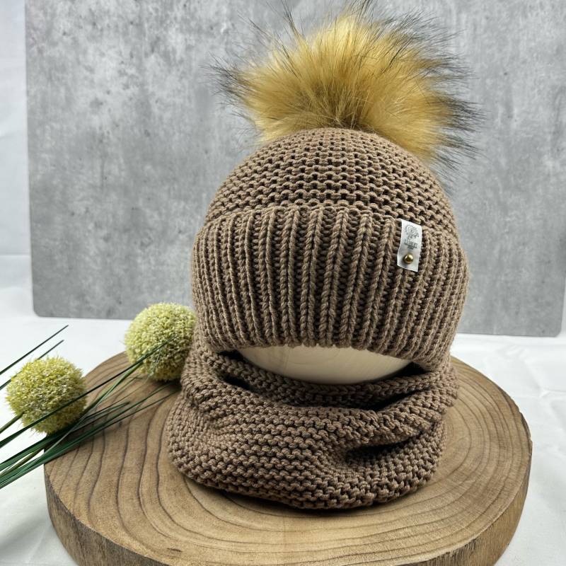 Bommelmütze Wintermütze Kindermütze Mädchenmütze Mütze Für Damen Merinowolle Gestrickt Strickset Loop Kragenschal Kunstfellbommel von LUHOITstore