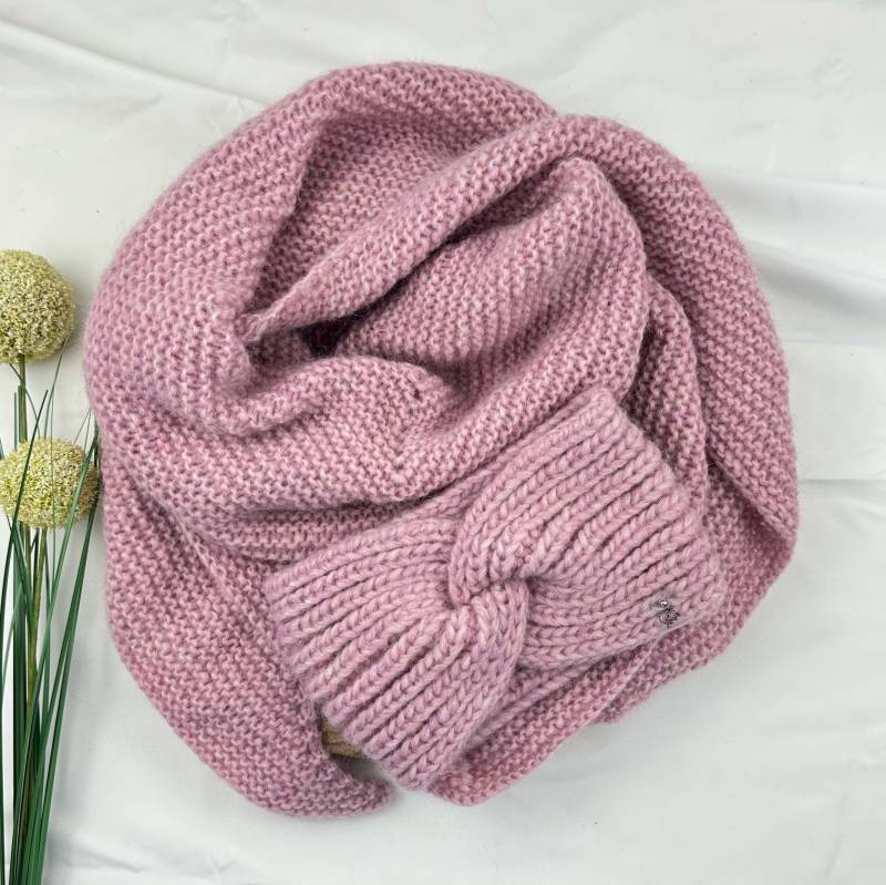 Damenset Stirnband Haarband Gestrickt Wolle Schal Dreieckstuch Stricktuch Set 2Tl. Hellrosa von LUHOITstore