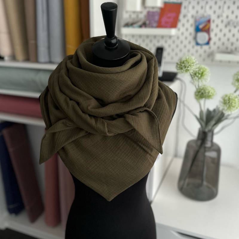 Musselintuch Damen Halstuch Musselin Dreieckstuch Tuch Doppellagig Deep Oliv von LUHOITstore