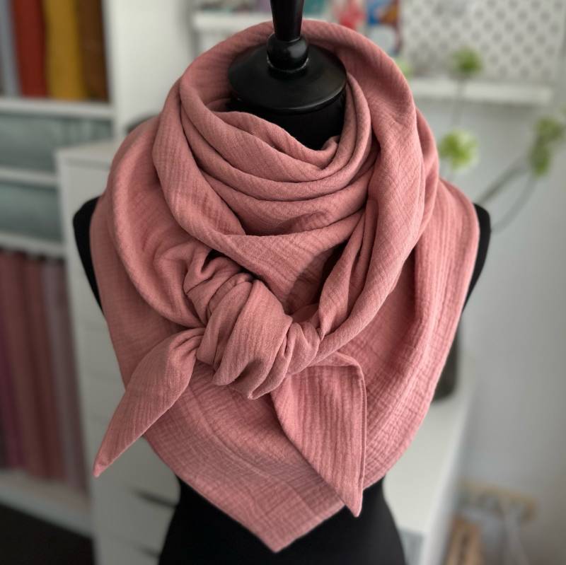 Musselintuch Damen Halstuch Musselin Dreieckstuch Tuch Doppellagig Dusty Rose von LUHOITstore
