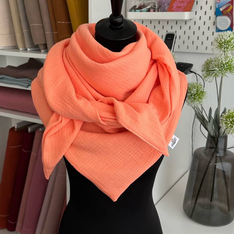 Musselintuch Damen Halstuch Musselin Dreieckstuch Tuch Doppellagig Pfirsich von LUHOITstore